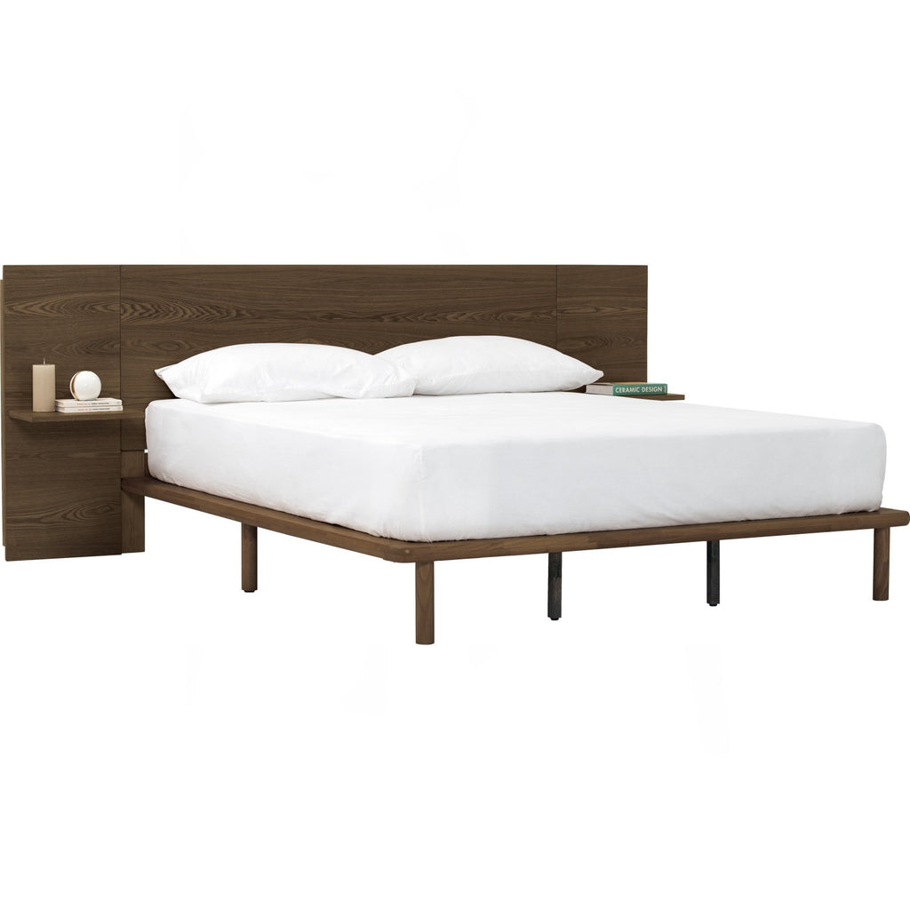 Plato Queen Bed With 190cm Bed Panel With Side Table - Bed by yohauz
